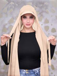 1pc Summer Baseball Cap With Scarf, Chiffon Cap Scarf Combo, Lightweight Breathable Versatile Sun Protection Hat, Suitable For Summer Religious Gatherings, Fashionable Middle Eastern Style,Beach,Holiday,Accessories,Travel Essential - Apricot - View 4