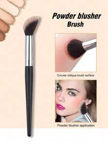 1pc Blush Brush With Soft, Fine Bristles, Suitable For Makeup Beginners - Silver - View 1