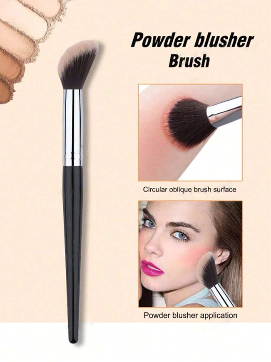 1pc Blush Brush With Soft, Fine Bristles, Suitable For Makeup Beginners - Silver - View 1