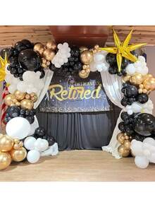 40pcs Gold, Black And White Metallic Latex Balloon Set With Gold Ribbons, Suitable For Weddings, Gold Theme Parties, Graduations And Other Decorations - Multicolor - View 4