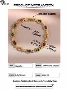 1pc Elegant Bohemian Style Colorful Pendant Chain Bracelet For Women, Exquisite Round Cubic Zirconia, Copper Jewelry, Suitable For Holidays And Music Festivals - Colorful - View 4