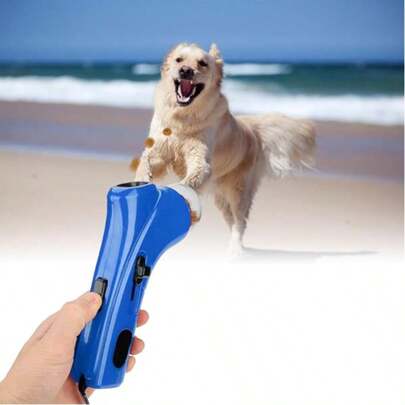 1-Piece Interactive Cat Treat Launcher - A Fun Handheld Feeding Toy For Cats And Small Dogs, Featuring A Green And White Design With A Clear Food Storage Container. Perfect For Training, Playtime, And Fun On The Go. Cat Toy