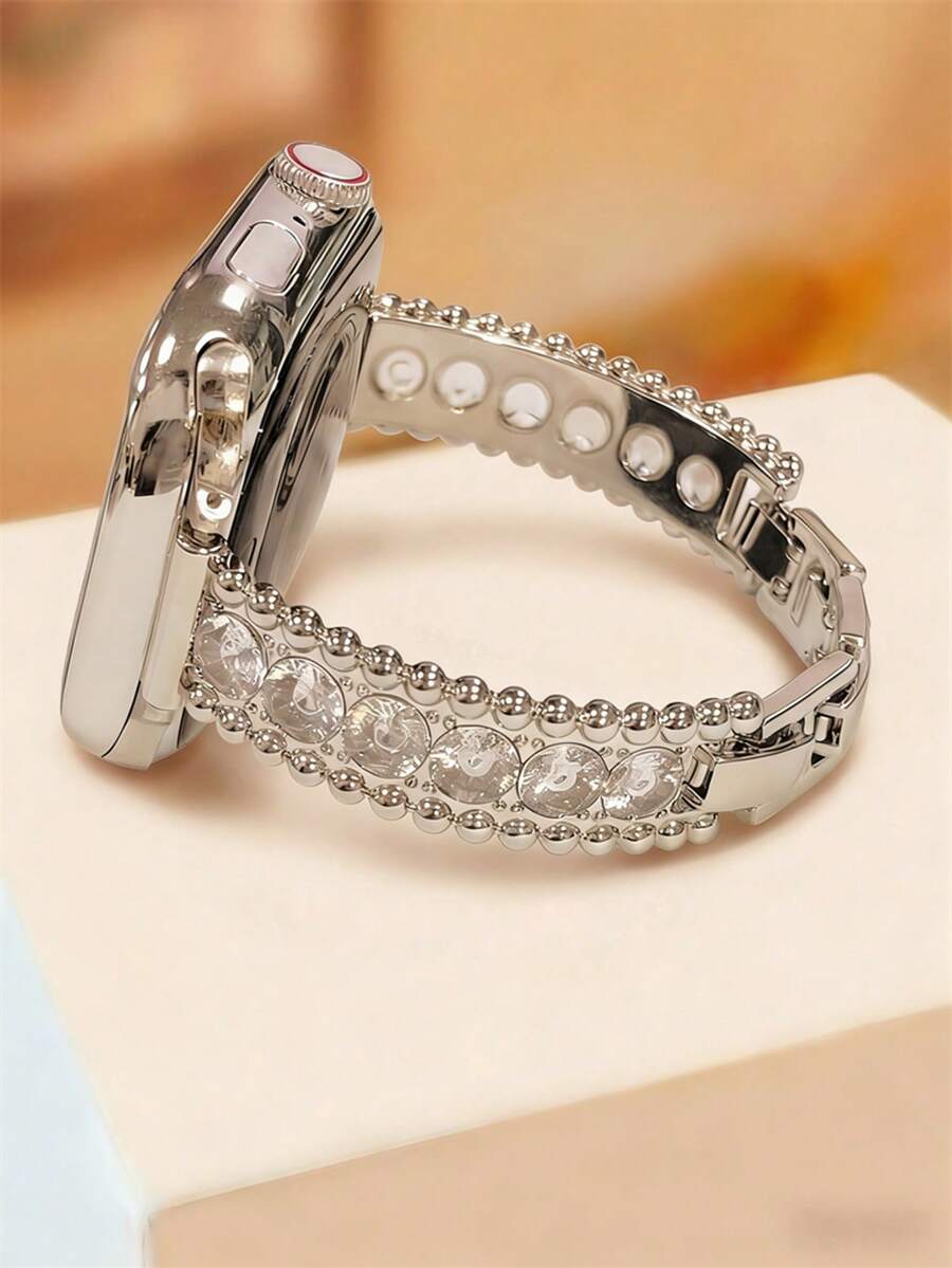 奢华钻石表带,适用于 38/40/41/42/44/45/46/49 毫米尺寸,兼容 Ultra/SE/Series 10/9/8/7/6/5/4/3/2/1 表带 - 銀白鑽石 - 查看 1