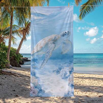 1pc Lightweight Watercolor Sea Turtle Print Beach Towel/Bath Towel, Single-Sided Printing, Quick-Drying Microfiber, Suitable For Beach, Pool, Yoga, Gifts, Soft And Skin-Friendly