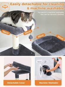 PAWZ Road 70.9" Flower Cat Tree, Tall Cat Tree For Indoor Cats, Large Cat Tree For Large Cats, Multi-Level Tall Cat Tower With 6 Scratching Posts, 2 Cat Condos, 2 Perches, Large Hammock, Pompoms, Deep Grey - Màu xám đen - Xem 8