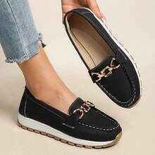 Ladies' Platform Loafers, Stylish And Versatile Slip-Ons, Comfortable Wedge Casual Moccasins., Women Shoes - màu đen - Xem 1