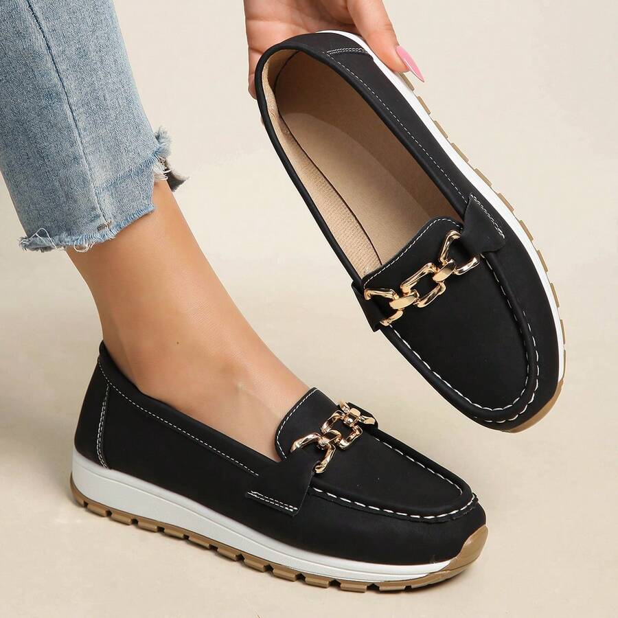 Ladies' Platform Loafers, Stylish And Versatile Slip-Ons, Comfortable Wedge Casual Moccasins., Women Shoes - màu đen - Xem 1