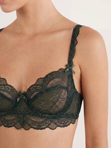 Áo ngực Maggie Olive Green Lace Lingerie, kiểu Pháp lãng mạn, nâng ngực. - Màu xanh lá cây đậm - Xem 2