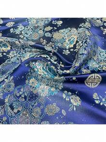 1 cuộn vải Jacquard chất lượng cao, màu xanh dương với họa tiết hoa tinh tế và bề mặt bóng mượt, thích hợp cho may vá, trang trí nhà cửa, trang trí tiệc và các sản phẩm thủ công DIY. Chiều rộng: 29,5 inch, Trọng lượng: 130 g/m² - Vải Jacquard - Xem 4