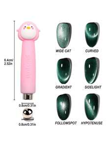 Que nam châm hình chim cánh cụt màu hồng dễ thương có mắt mèo và bi nam châm, đa chức năng 2 trong 1, que nam châm mạnh, dụng cụ làm móng nghệ thuật, cạnh rộng, hiệu ứng thiết kế kiểu Pháp. - Hồng - Xem 3