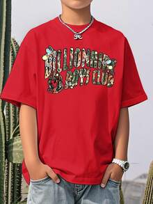 Cute Boy Cotton Round Neck T-Shirt, Casual And Comfortable Spring/Summer Short Sleeved Printed Children's Top - Red - View 2