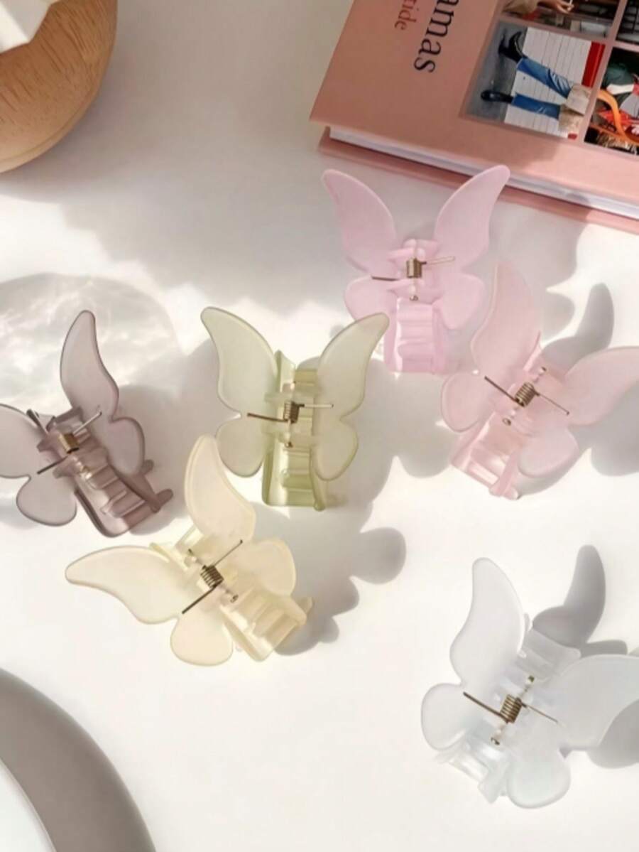 6pcs/Set Women's Plastic Matte Butterfly Small Hair Clips, Hair Claw - Multicolor - View 1