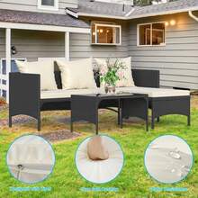 GartistGo 3 Pieces Outdoor Patio Furniture Set, Wicker Rattan Patio Seating Sofas With Coffee Table And Cushions - Black - View 4