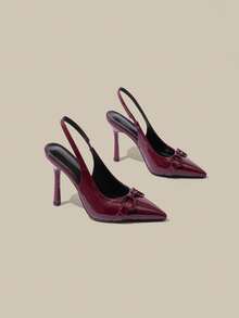 Giày cao gót mũi nhọn thanh lịch cỡ nhỏ dành cho nữ, cao 9.5cm, kiểu dáng slip-on, trang trí màu đỏ tía ánh kim, phù hợp cho đi làm, dự tiệc, đi làm hàng ngày. - Màu Đỏ Sâu - Xem 5