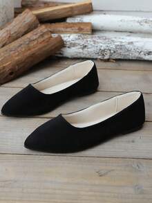 Giày búp bê mũi nhọn màu trơn thanh lịch dành cho nữ, thích hợp cho mùa xuân/hè, dễ phối với váy và quần, nhẹ và dễ xỏ, giày thể thao đế bệt in họa tiết "FASHION" dành cho nữ. - Đen 1 - Xem 9