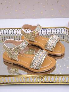 2026新款女童公主凉鞋，编织水钻设计，奢华优雅，夏季百搭 - 金色 - 查看 5