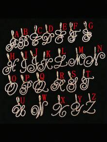 镶钻网球链 + 草书字母吊坠，男士街头风项链 - 男士草體字母項鍊 - 查看 1