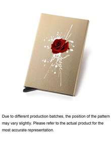 Slide-Out Wallet - Elegant Red Rose Black Anti-Theft ID Card Holder, Compact Minimalist Metal Credit Card Holder With Slide-Out Card Box, Printed Pattern, RFID Blocking Credit Card Wallet, Portable Business Card Holder - Multicolor - View 7