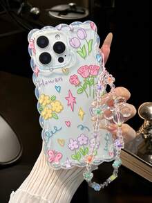 Floral Painted Braided Wave Edge Detachable Bracelet Minimalist Shockproof Thick Phone Protective Case With Printed Design Compatible With IPhone 17/17 Pro/17 Pro Max, 16 XR/7/8, 15 Pro Max, 12 Pro Max, 13 Pro Max, 14 Pro Max, 13, 14, 11, 12, P14, P11, P12, XS, XR, 7/8, P, 7/8 GES2 Phone Cases - Multicolor - View 3