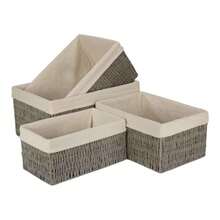 Red Hamper White Cotton Lined Woven Twisted Paper Storage Basket - Transparent Black Model - View 1