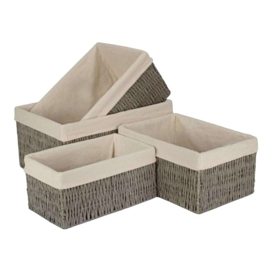 Red Hamper White Cotton Lined Woven Twisted Paper Storage Basket - Transparent Black Model - View 1