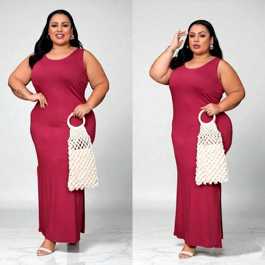 Plus Size Dresses - احمر خشبي - مشاهدة 1