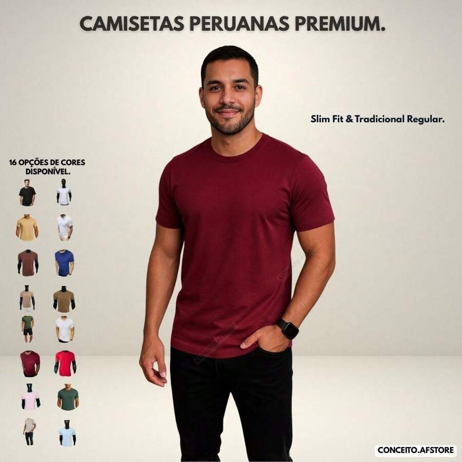 Premium Basic T-Shirts Made Of Peruvian Fabric With Smooth Elastane, Slim Fit And Traditional Design. - Màu Đỏ Sâu - Xem 1