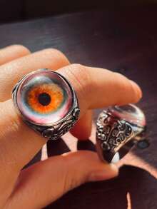 1pc Exaggerated Vein Eye Ring, Vintage Totem 3D Eyeball Adjustable Finger Ring, Street Style Curtain Eye Ring - Eyeball Ring - View 7