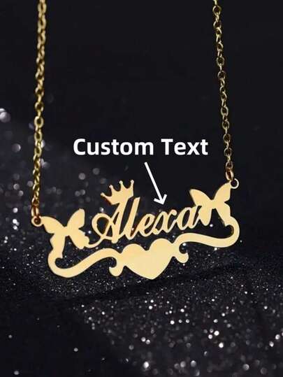 1pc Gold Silver Stylish Niche Simple Custom Cute Butterfly Name Necklace Stainless Steel Name Jewelry Necklace, Personalized Stainless Steel Laser Cut Name Necklace Unique Ideal Gifts For Her Girlfriend, Mom, Family, Friends, Daughter, Her, Grandparents For Anniversaries, For Birthdays, For Daily Wear, For Prom, For Mother's Day, For Valentine's Day, For Graduation, For Weddings