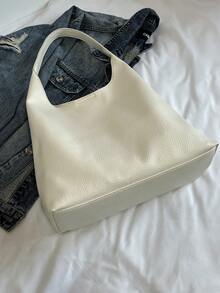 2025 New Solid Color Fashionable Commuter Tote Bag, Minimalist Niche Design Underarm Bag, Stylish Large Capacity Shoulder Bag - White - View 8