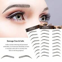 6 Sheets 54 Pairs 4d Black Hair-Like Waterproof Eyebrow Tattoos Stickers Transfers Temporary Brow Tattoo Peel Off Grooming Shaping Sticker In Arch Style - Black - View 3