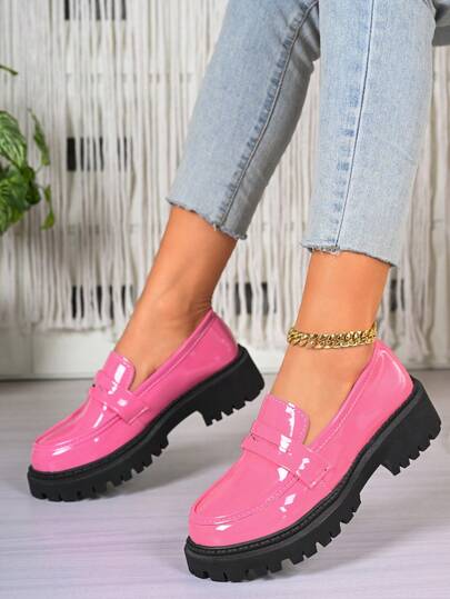 Bow Decor Platform Slip-On Loafers, PU Flat Casual Shoes, Versatile Fashion Student Leather Shoes For Girls