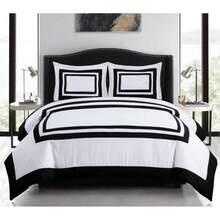 Wyatt 7-Piece Square Pattern Hotel Style Bed In A Bag Comforter Set With Bed Sheets - White/Black - View 9