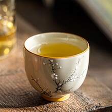 1pc/2pcs/6pcs Ash-Glaze Ceramic Tea Cups, Plum Blossom Pattern Ceramic Red Tea Cups, Kung Fu Tea Cups, Tea Tasting Cups, Home & Guest Tea Cups - Multicolor - View 2