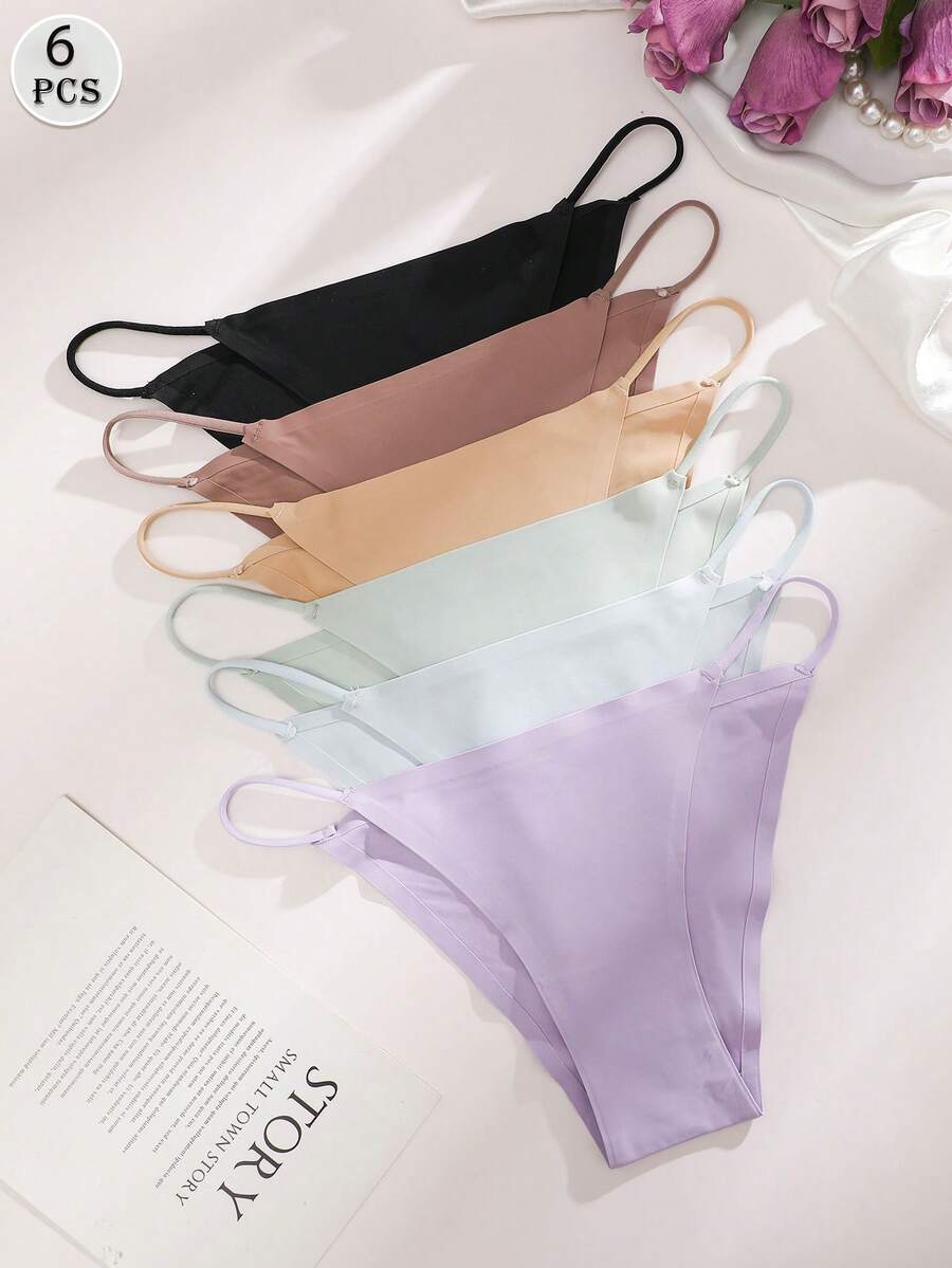 FINETOO 6pcs Women's Seamless Sexy Thong Panties, Ice Cream Color, Summer - Multicolor - View 1