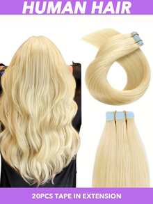 20英寸20片装女士胶带式接发片 - 真人发丝，金色，每片50克/1.76盎司，隐形自然，柔顺直发，发尾浓密，真人发丝易于佩戴和造型（#1B #2 #4 #613）16 18 20英寸 - 彩色 - 查看 16