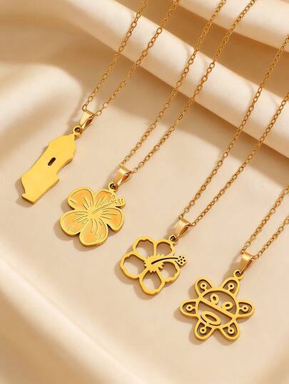 1pc Stainless Steel Necklace With Unique Floral Pendant Design, Minimalist Casual Elegant High-End Vibe, Suitable As Gift For Friends, Everyday, Party, And Formal Occasions For Women