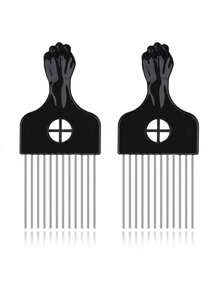 发梳 - 黑色拳头手柄设计，金属梳齿，非洲发梳，卷发梳，男女皆宜 - 拳頭挑髮梳 - 查看 12