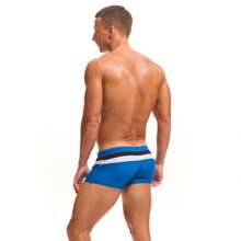 Men's Retro Square Leg Swim Shorts - Quick Dry Performance Swimwear With Drawstring Waist For Water Sports - Blue - View 5