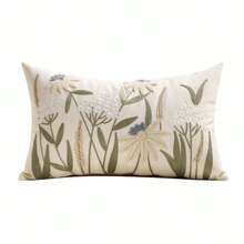 1 pieza Funda de almohada decorativa de 12x20 pulgadas con bordado en lienzo, diseño de flores silvestres lindas para sofá, cama, decoración del hogar (no incluye la almohada interior) - Verde Pastel - Ver 8