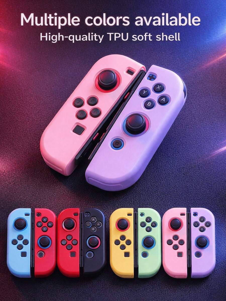 Soft Silicone Full Protective Case For Nintendo Switch OLED/Switch NS Joy-Con Controller, Anti-Slip Anti-Sweat Shock-Proof Gaming Accessories, Cute Macaron Colors, Designed Compatible With Switch Players, Compatible With Switch NS/Switch OLED, Various Color Combinations Available, Switch Gaming Accessories, Controller Accessories, Pink, Anti-Drop Anti-Slip, Anti-Scratch - Multicolor - View 1