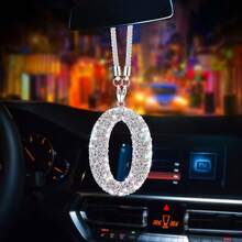 1pc Stainless Steel Shiny Lucky Number Pendant, Adjustable Chain Car Decor, Single Digit Charm Pendant, Unisex Car Accessory - Numbers 0-9 - Silver - View 4