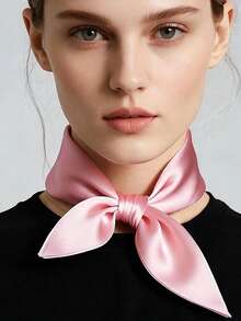 1条女士纯色印花头巾，丝绸发带，颈巾，适合日常使用 - 粉色 - 查看 1