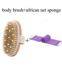 2pcs Natural Bristle Body Exfoliating Brush+African Exfoliating Bath Back Scrubber, Shower Brush, Back Scrubber, Dry & Wet Dual Use Body Scrubber, Essential For Back To School Season, African Loofah Sponge, Shower Loofah Body Scrubber With Drawstring - Multicolor - View 1