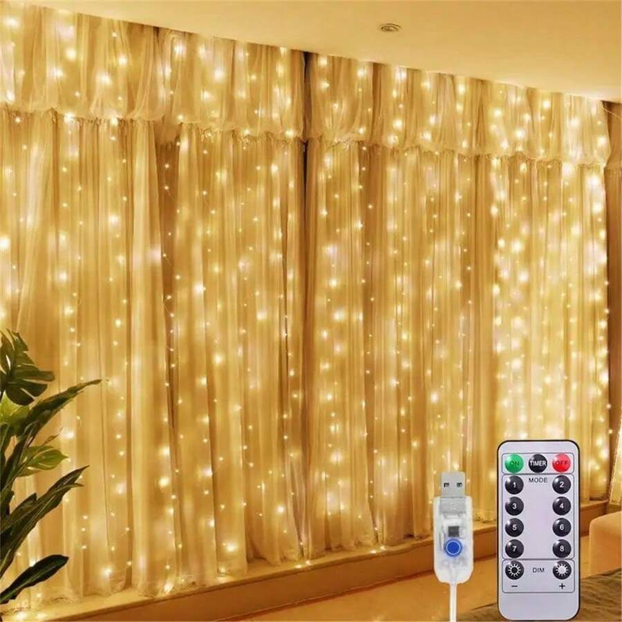 USB Powered LED Curtain Lights With Remote Control - 8 Lighting Modes, Fairy String Garland, Suitable For Wedding, Birthday, Halloween And Christmas Decoration