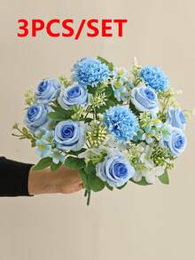 1支/3支人造丝玫瑰、雏菊、蒲公英花束，批发，适用于婚礼、家居、派对装饰、桌面摆件 - 藍色 - 查看 8