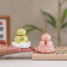 1个粉色和柠檬黄吉祥葫芦香炉，优雅桌面茶宠禅意摆件，精致小礼物 - 多色 - 查看 2
