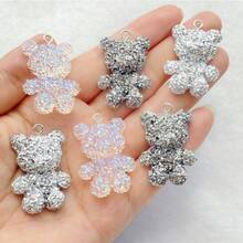 6個亮面水晶熊樹脂吊墜，光澤3D熊飾品，適用於DIY項鍊、耳環、鑰匙圈和珠寶製作，多色混裝 - 混色 - 查看 6