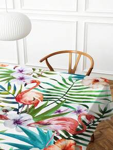 1pc Tropical Floral Flamingo Pattern Tablecloth, Modern Polyester Rectangular/Round Waterproof Tablecloth, Digital Printing Suitable For Living Room, Outdoor Dining Table, Small Round Table - Multicolor - View 10