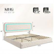 EnHomee Boucle Cloud Bed Frame With LED Lights Headboard Upholstered Bed Frame With Curved Edges Design, Anti-Collision Soft Platform Bed, Easy Assembly, Beige - Beige - View 11